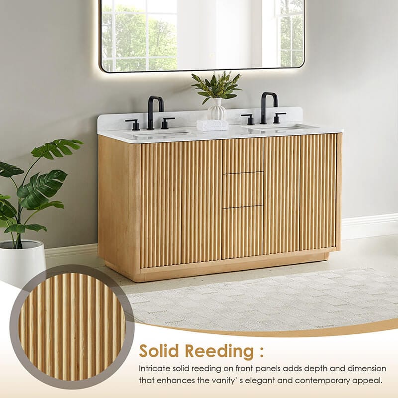 Clayton 60 Double Bathroom Vanity with Top Washed Light Brown Corner View Detail