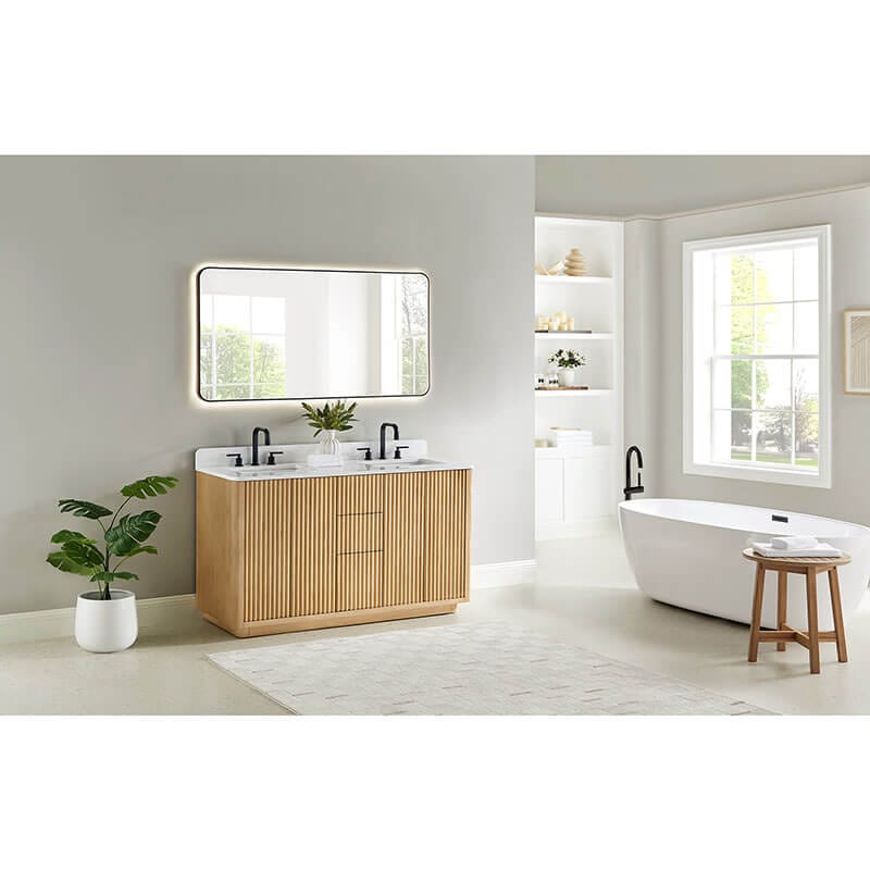 Clayton 60 Double Bathroom Vanity with Top Washed Light Brown Corner View