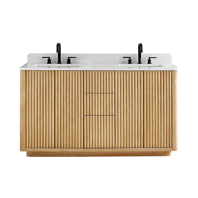 Clayton 60 Double Bathroom Vanity with Top Washed Light Brown Front View