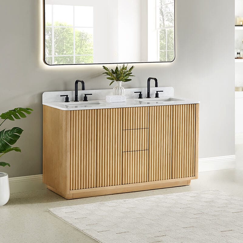 Clayton 60 inch Double Bathroom Vanity with Top Washed Light Brown Corner View