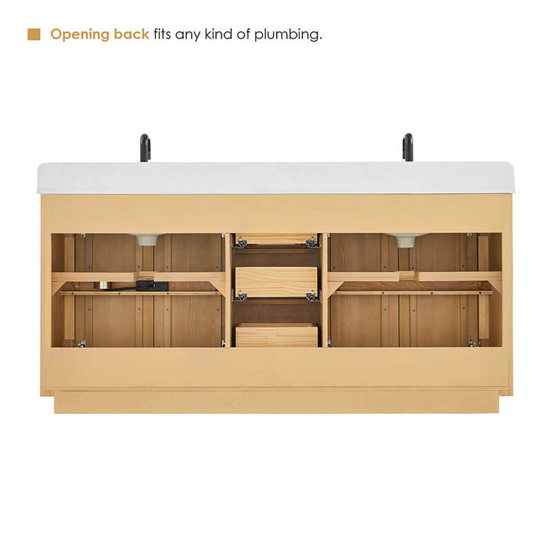 Clayton 72 Double Bathroom Vanity with Top Washed Light Brown Back View