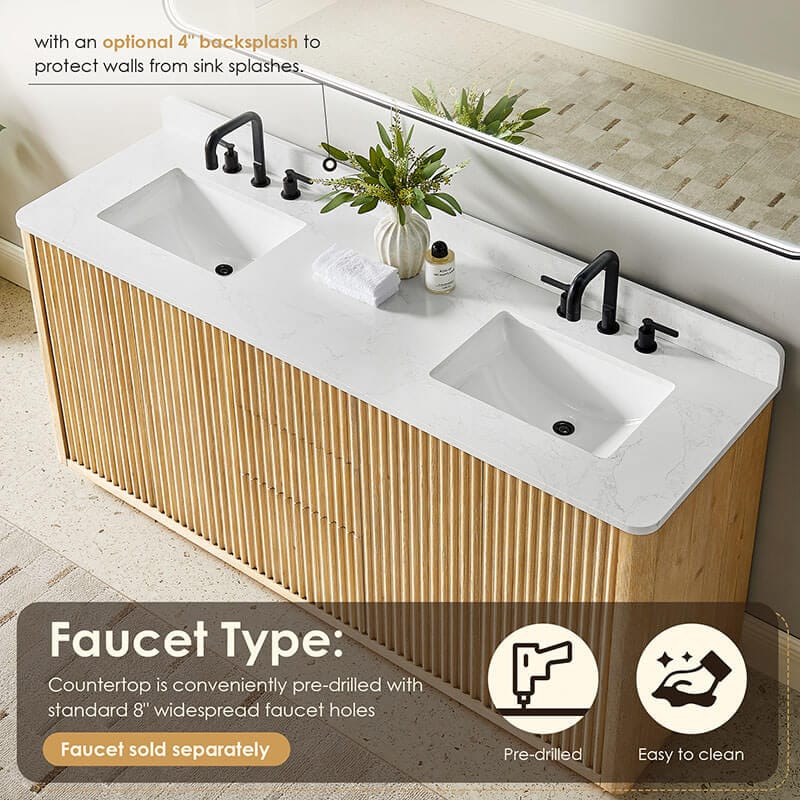 Clayton 72 Double Bathroom Vanity with Top Washed Light Brown Countertop