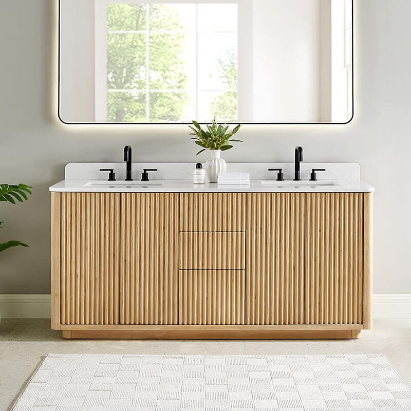 Clayton 72 Double Bathroom Vanity with Top Washed Light Brown Front View
