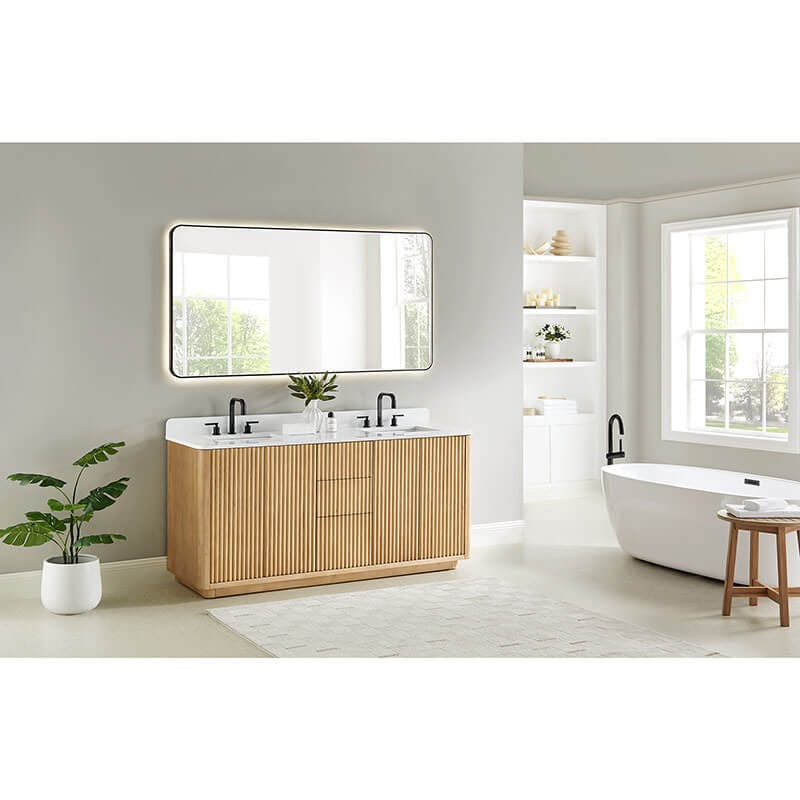 Clayton 72 inch Double Bathroom Vanity with Top Washed Light Brown Corner View