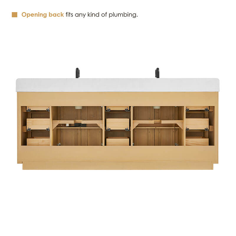 Clayton 84 Double Bathroom Vanity with Top Washed Light Brown Back View
