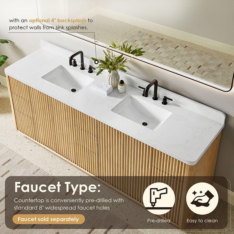 Clayton 84 Double Bathroom Vanity with Top Washed Light Brown Countertop