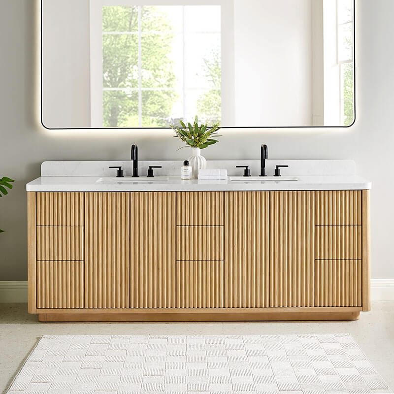 Clayton 84 Double Bathroom Vanity with Top Washed Light Brown Front View