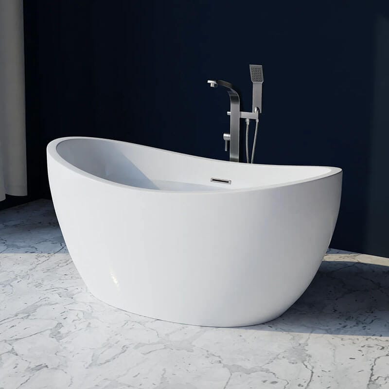 Cloe C5932 59" x 32" Freestanding Acrylic Soaker Tub
 Contemporary Chrome Faucet Corner View