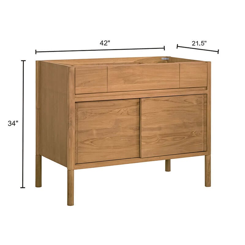 Colbie 42 inch Single Sink Teak Bathroom Vanity with Dual Mount Option Natural Teak Cabinet Only  Dimension