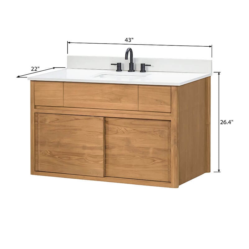 Colbie 42 inch Single Sink Teak Bathroom Vanity with Dual Mount Option Natural Teak in White Engineered Stone Dimension