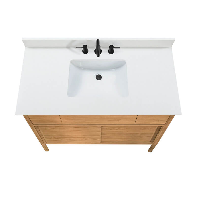 Colbie 42 inch Single Sink Teak Bathroom Vanity with Dual Mount Option Natural Teak in White Engineered Stone