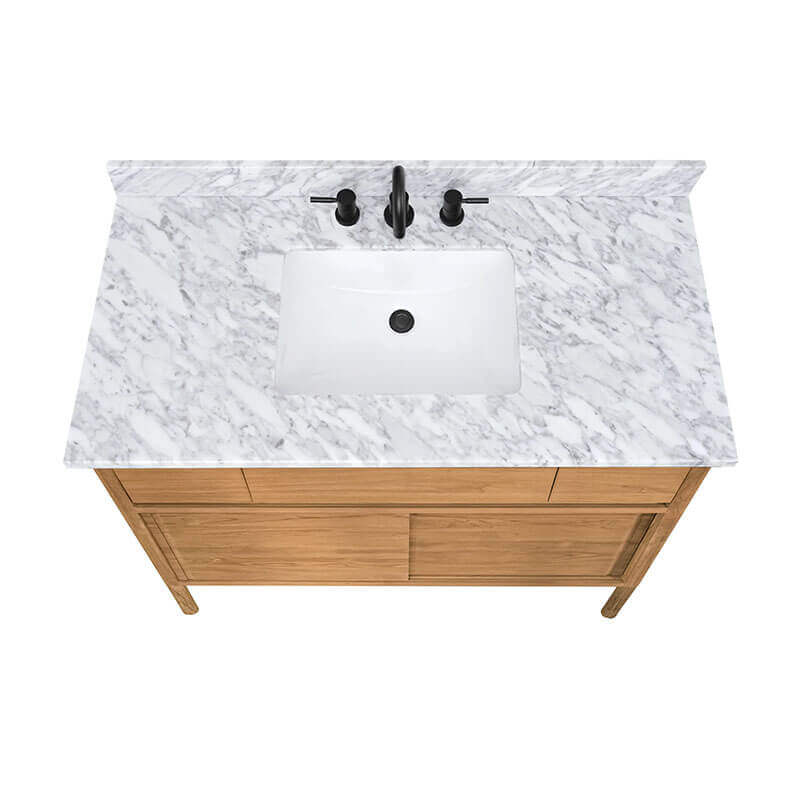 Colbie 42 Single Sink Teak Bathroom Vanity Natural Teak in Carrara White Marble