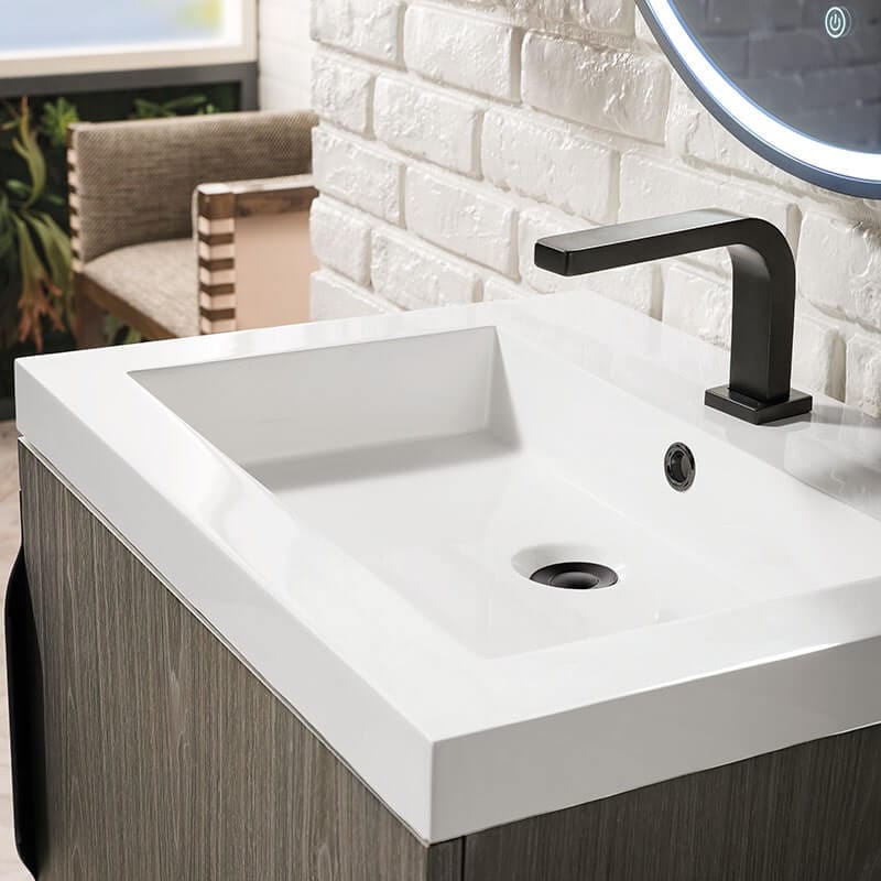 Columbia 24 Inch Single Vanity Matte Black Ash Gray With White Zeus Silestone Top