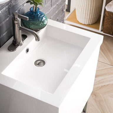 Columbia 24" Single Vanity Brushed Nickel Glossy White With White Zeus Silestone Top