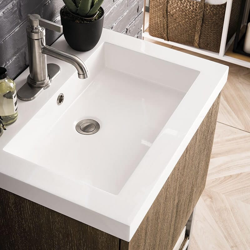 Columbia 24" Single Vanity Brushed Nickel Latte Oak With White Zeus Silestone Top
