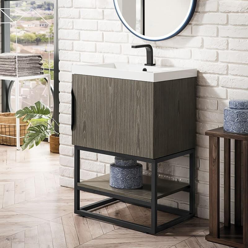 Columbia 24" Single Vanity Matte Black Ash Gray Corner View