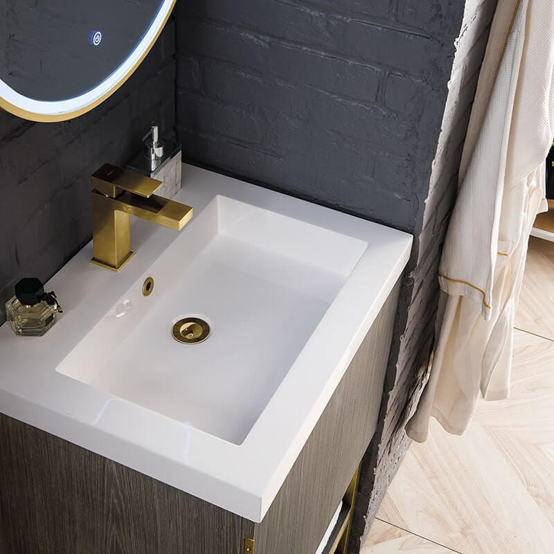 Columbia 24 Single Vanity Radiant Gold Ash Gray With White Zeus Silestone Top
