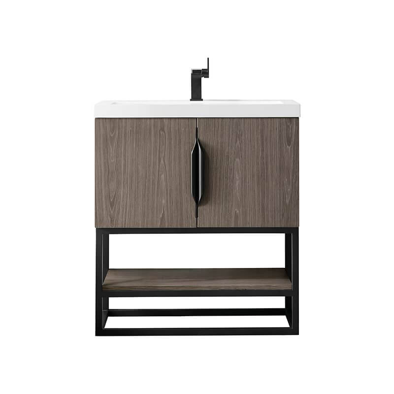 Columbia 31.5 Inch Single Vanity in Ash Gray Matte Black With White Zeus Silestone Top