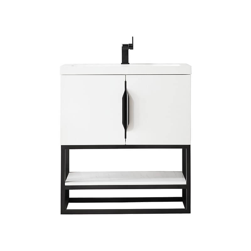 Columbia 31.5 Inch Single Vanity in Glossy White Matte Black With White Zeus Silestone Top