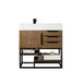 Columbia 36 Inch Single Vanity in Latte Oak Matte Black With White Zeus Silestone Top