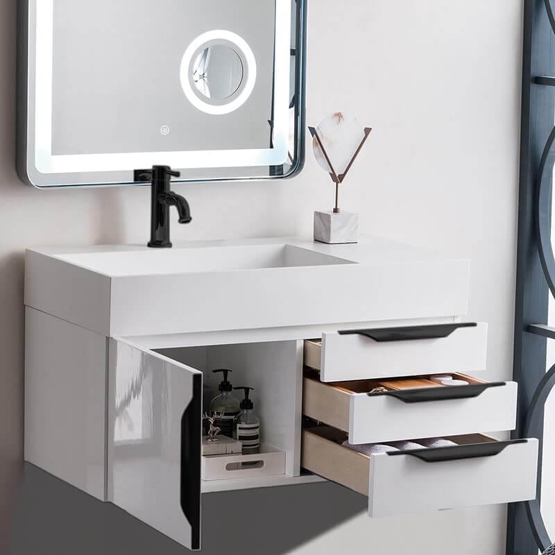 Columbia 36 Inch Single Wall Mount Vanity Open Door and Drawers