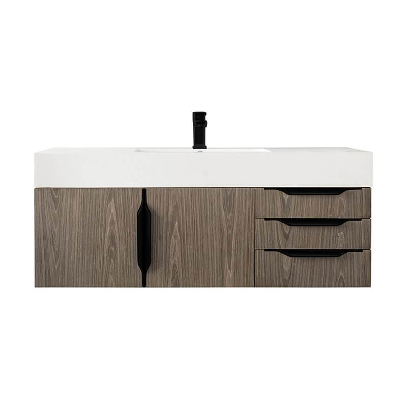 Columbia 48 Inch Single Wall Mount Vanity in Ash Gray Matte Black With White Zeus Silestone Top