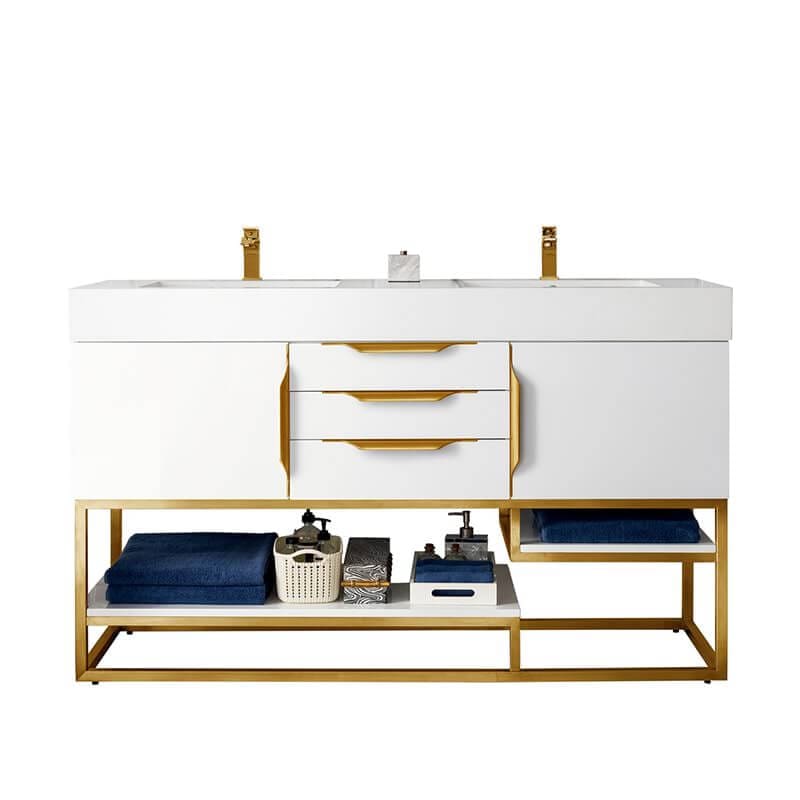 Columbia 59" Double Vanity in Glossy White Radiant Gold Cabinet Only
