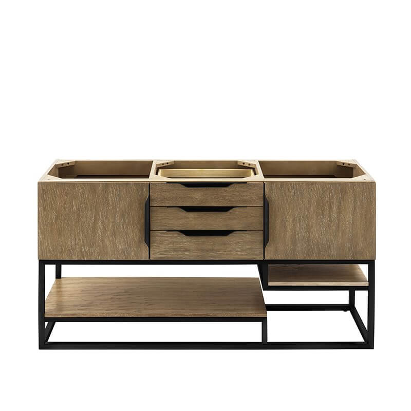 Columbia 59" Double Vanity in Latte Oak Matte Black Cabinet Only