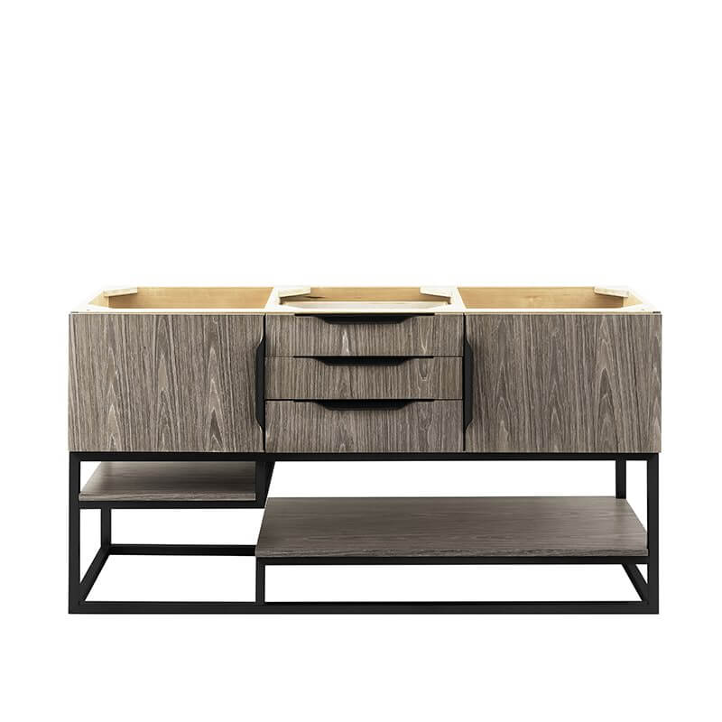 Columbia 59 Inch Double Vanity in Ash Gray Matte Black Cabinet Only