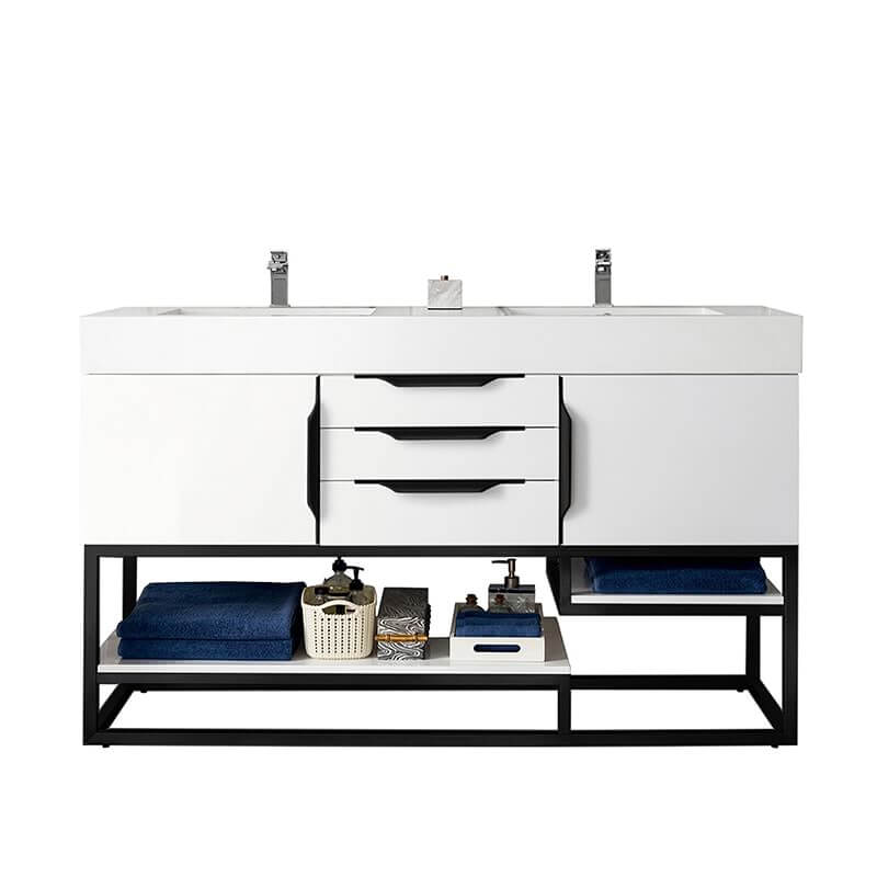 Columbia 59" Inch Double Vanity in Glossy White Matte Black Cabinet Only