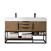 Columbia 59 Inch Double Vanity in Latte Oak Matte Black With White Zeus Silestone Top