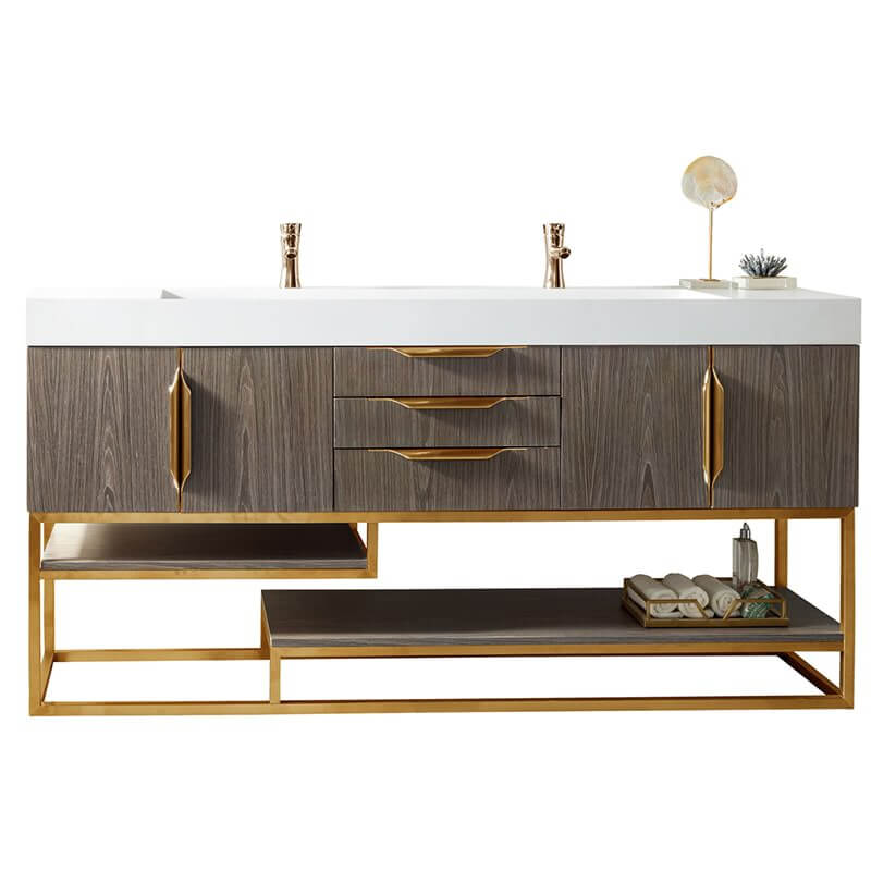 Columbia 72 Double Vanity Ash Gray Radiant Gold With White Zeus Silestone Top