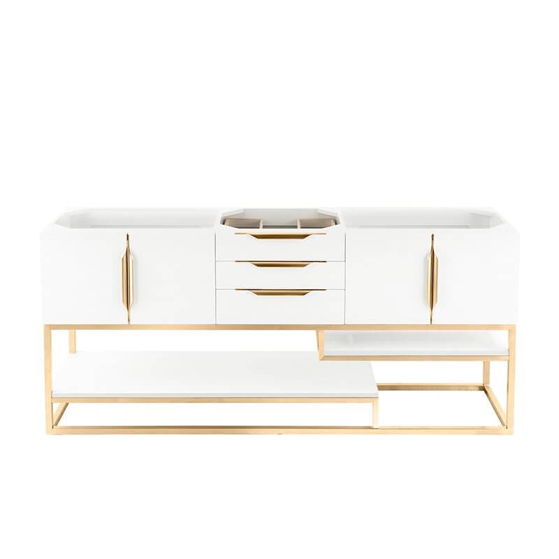 Columbia 72 Inch Double Vanity Glossy White Radiant Gold Cabinet Only