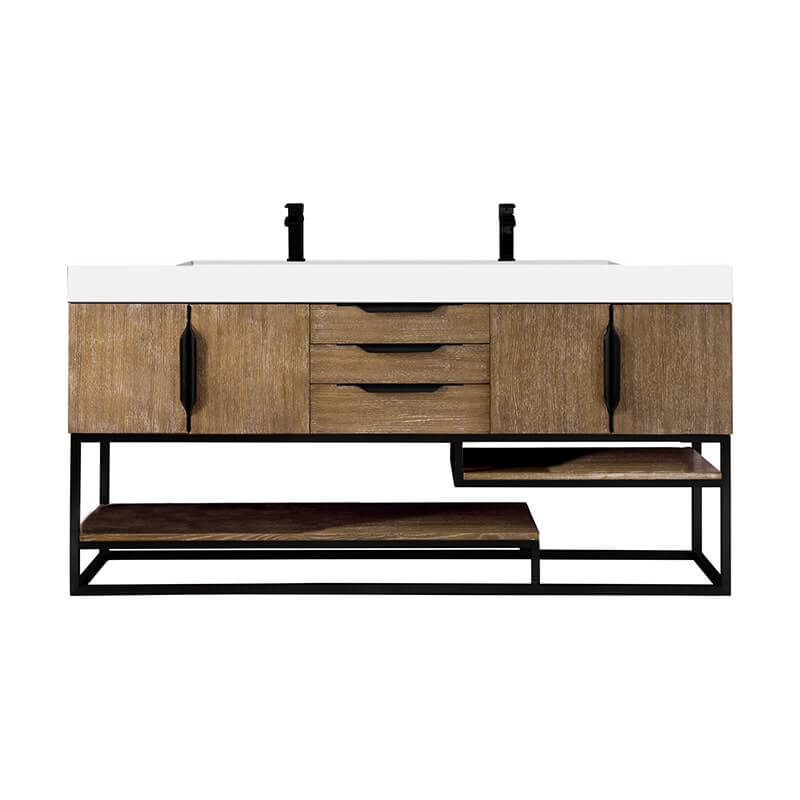 Columbia 72 Inch Double Vanity Latte Oak Matte Black With White Zeus Silestone Top