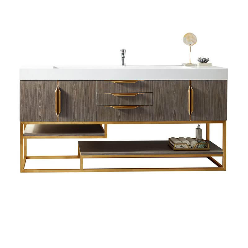 Columbia 72 Inch Single Vanity in Ash Gray Radiant Gold With White Zeus Silestone Top