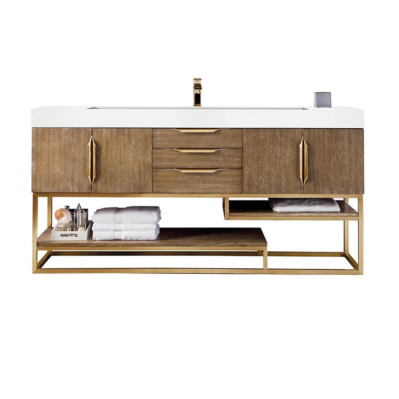 Columbia 72 Inch Single Vanity in Latte Oak Radiant Gold With White Zeus Silestone Top