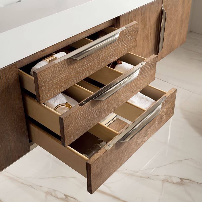 Columbia 72 Inch Single Wall Mount Vanity Drawers Up Close
