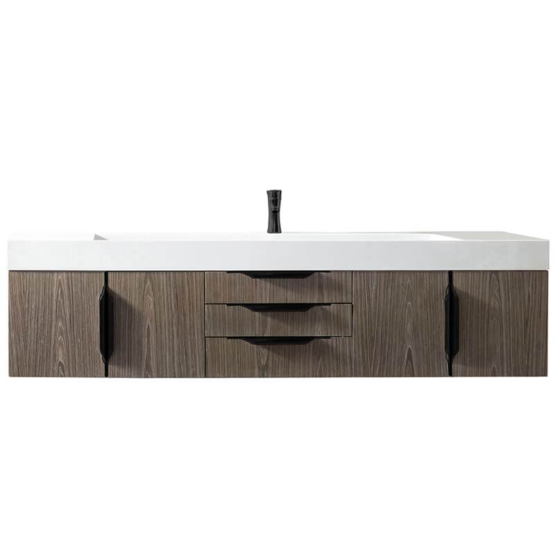 Columbia 72 Inch Single Wall Mount Vanity in Ash Gray Matte Black With White Zeus Silestone Top