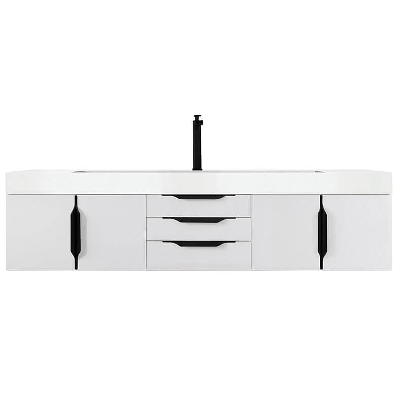 Columbia 72 Inch Single Wall Mount Vanity in Glossy White Matte Black With White Zeus Silestone Top