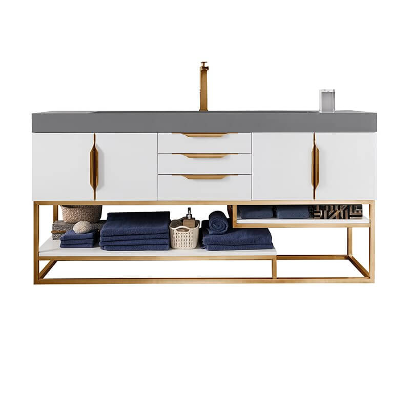 Columbia 72" Single Vanity in Glossy White Radiant Gold With Dusk Grey Glossy Composite Stone Top