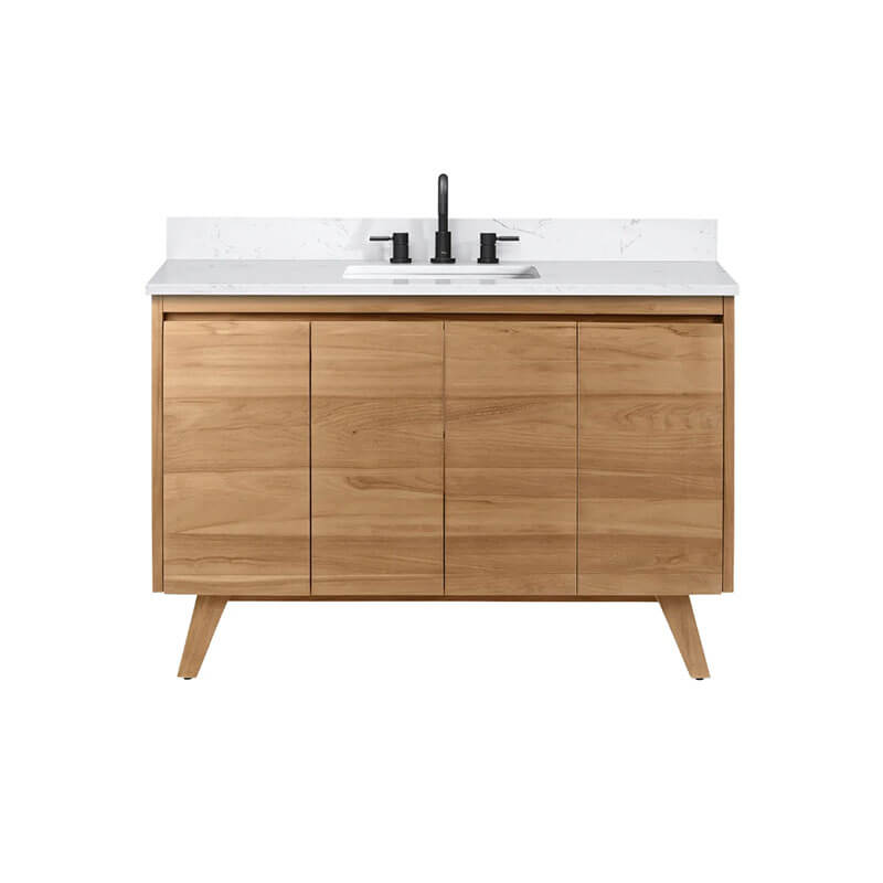 Coventry 48 Single Sink Teak Bathroom Vanity Natural Teak in Cala White Engineered Stone Front View
