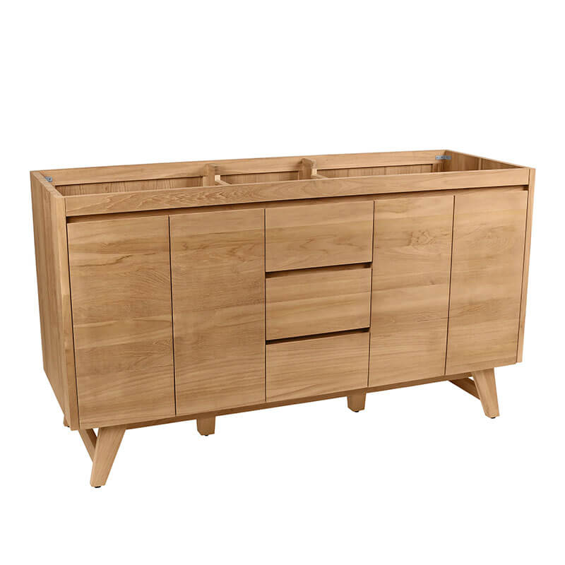 Coventry 60 Double Sink Teak Bathroom Vanity Natural Teak Cabinet Only Corner View