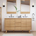 Coventry 60 Double Sink Teak Bathroom Vanity Natural Teak in Cala White Engineered Stone Front View