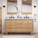 Coventry 60 Double Sink Teak Bathroom Vanity Natural Teak in Carrara White Marble Front View