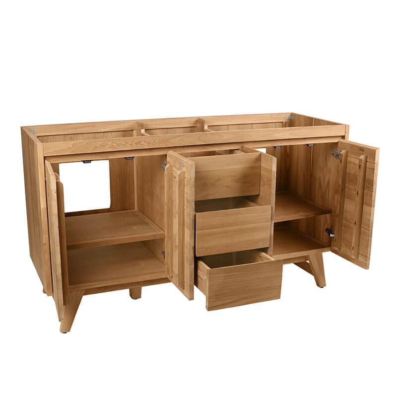 Coventry 60 inch Double Sink Teak Bathroom Vanity Natural Teak Cabinet Only Open