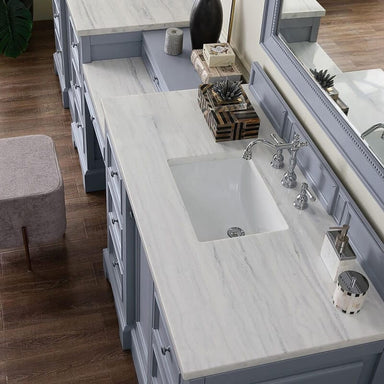 De Soto 118" Double Vanity Silver Gray With Arctic Fall Solid Surface Top