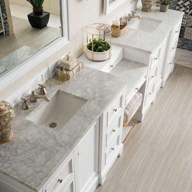 De Soto 118 Inch Double Vanity Bright White With Carrara Marble Top-min