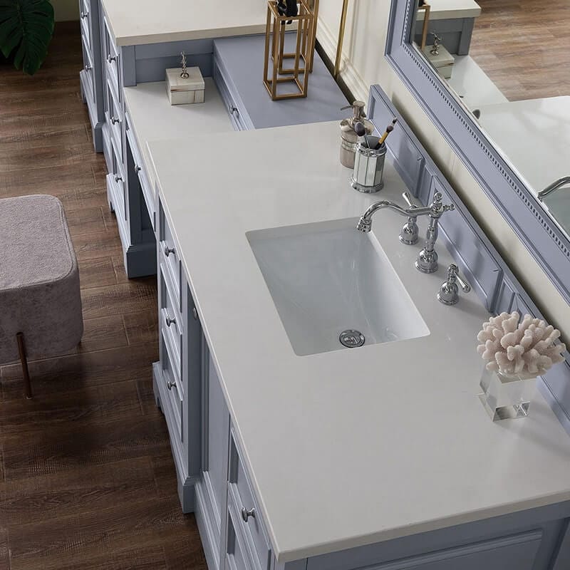 De Soto 118 Inch Double Vanity Silver Gray With White Zeus Silestone Top Min