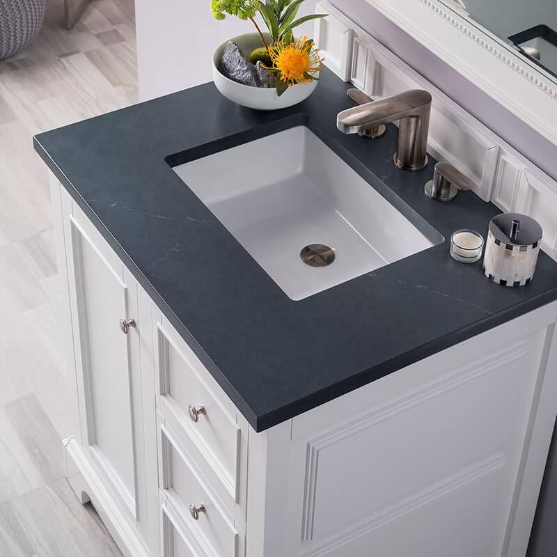 De Soto 30" Single Vanity in Bright White With Charcoal Soapstone Silestone Top