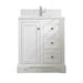 De Soto 30" Single Vanity in Bright White With Single Hole Faucet White Zeus Silestone Top Backsplash